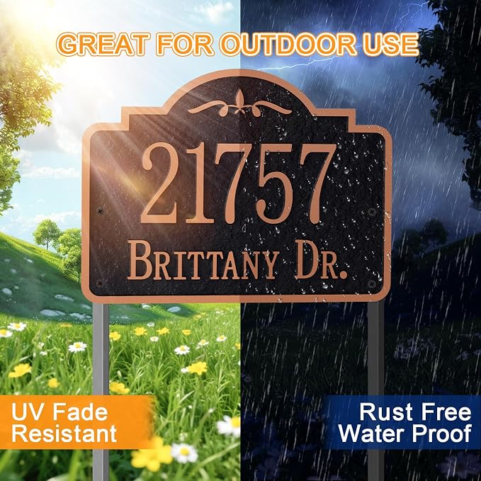 Customizable Address Sign - LAWN MOUNTED Plaque Outdoor House Number Ideal for Home and Garden Décor Style 4