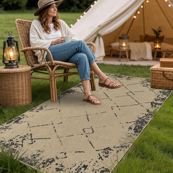 UERMEI 3x5 Outdoor Jute Area Rug Patio Farmhouse Modern Brown | Indoor Outdoor Washable Non Slip Pet Friendly Carpet for Door Mat Area Rug for Patio Bedroom Living Room Kitchen Porch