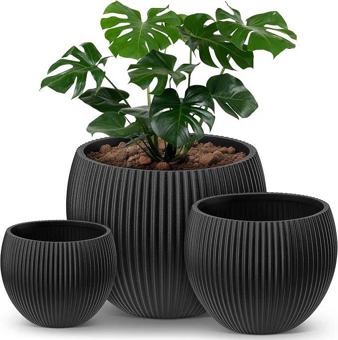 homenote Flower Pots 14.5/12/9.7 Inch,Large Plant Pots Indoor with Drainage,Plastic Pots for Plants,Garden Pots for Outdoor,Large Planters for Indoor Plants,Big Plastic Planter(3 Pcs)