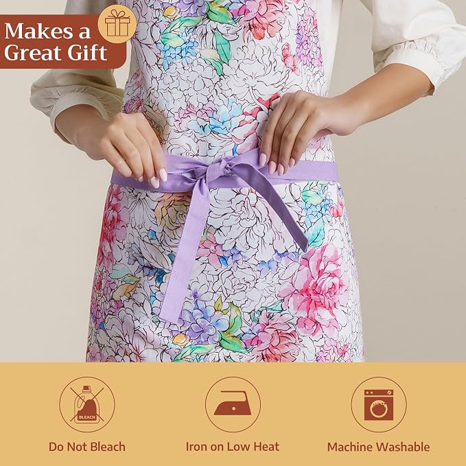 Maison d' Hermine Aprons for women with Pocket 100% Cotton (27.50"x31.50") | Adjustable Neck Strap & long ties Apron Men Chef Wedding Cooking Gardening Server Maid