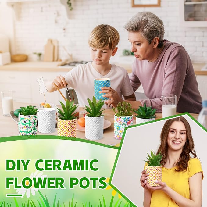 Zubebe 12 Pcs Paint Your Own Ceramic Pots Bulk Unfinished Succulent Pots Craft Kit with Drainage Hole Mini Paintable Plant Vase Ready to Paint Planter for Cactus DIY Craft (Classic)