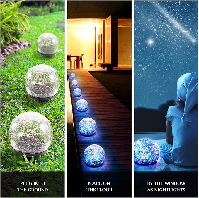 Honoson 8 Pcs Decorative Solar Globe Lights Outdoor Waterproof, 3.9 Inch | LED Cracked Glass Solar Garden Orbs and Ball Lights for Pathway, Walkway, Lawn, Patio, Yard and Backyard Decorations