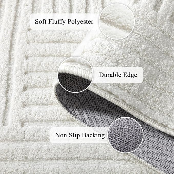 SHACOS Soft Cozy Fluffy Arch Pattern High Low Pile Runner Rugs 2'x8' Non Slip Washable Scandi Minimalist Area Rug Runner Modern Carpet for Living Room Bedroom Bathroom Hallway Kitchen, Cream White