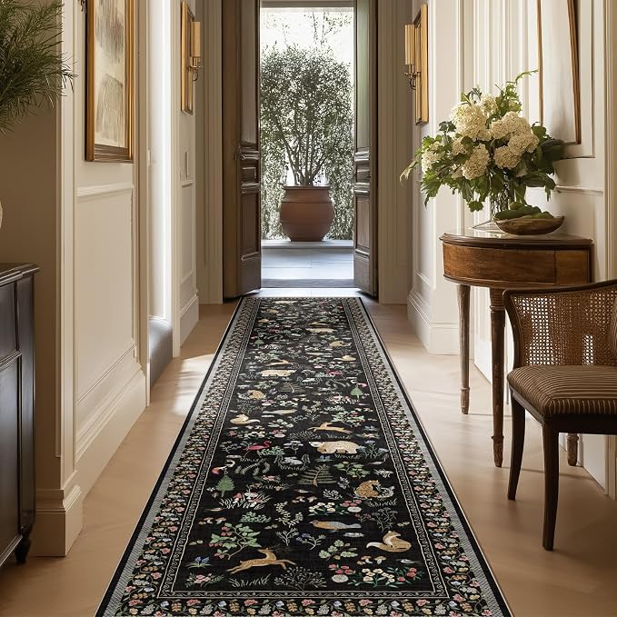 Machine Washable Kitchen Runner Rugs: 2'x10' Hallway Runner Non Slip Low Pile Stain Resistant Soft Carpet Runners for Hallways Indoor Entryway Kitchen Laundry Room Bedroom Farmhouse