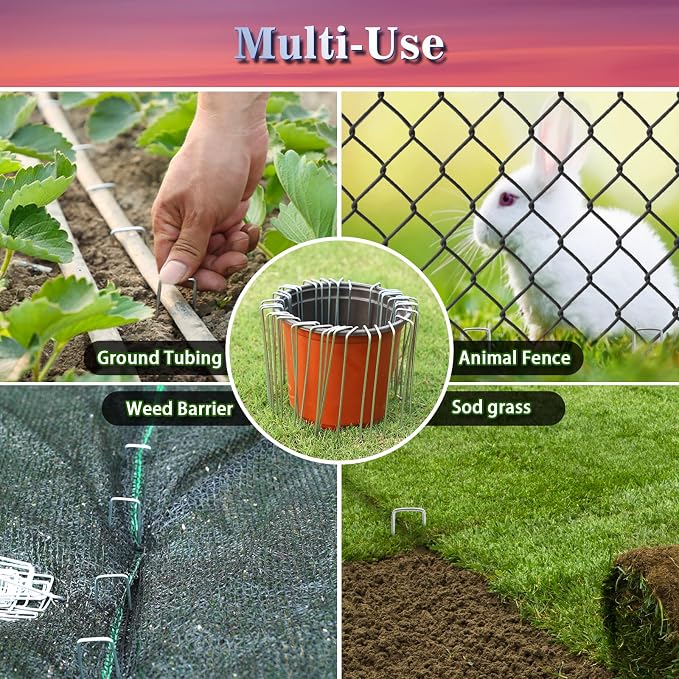 Gtongoko 120 Pack Landscape Staples 10 Inch, 11 Gauge Heavy Duty Galvanized Sod Staples for Artificial Turf, Erosion Control, Weed Barrier Fabric, Ground Cover and Landscaping