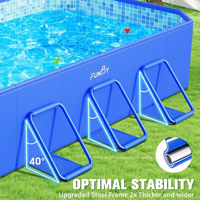 FunBy Large Foldable Pool, Foldable Swimming Pool, Large Foldable Pool for Adults, Non-Inflatable Pool,Oversize Thickened Collapsible Pool, Kids Pool for Backyard,Mosaic Design 108"x68"x20"-Blue