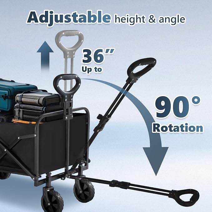 Heavy Duty Collapsible Wagon Cart，350lb Capacity 100L Extra Large Foldable Utility Wagon，Portable Folding Garden Cart with Cup Holders for Camping, Groceries, Beach