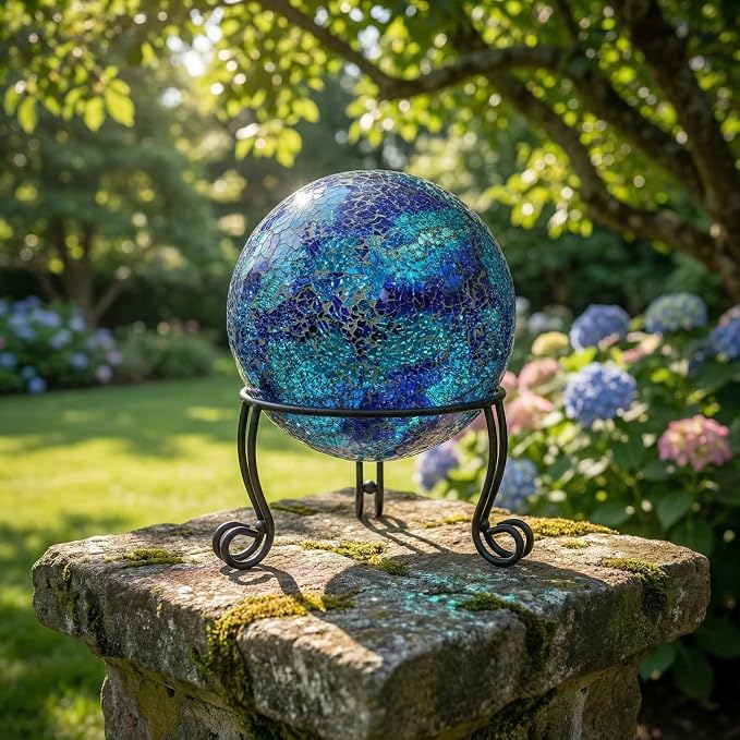 2 Pack Metal Gazing Ball Stand for 10 or 12 Inch Outdoor Garden Gazing Globes,Metal Display Stand for Plant or Flowerpot Holder,Birdbath Bowl Stand 6 Inch Tall,Black