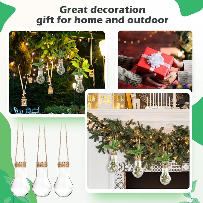 Baderke 12 Pack Hanging Propagation Station 3.9 Inch Plastic Plant Vases with Hooks & Cleaning Brush Clear Window Jars for Plant Clippings, Home Office Decor, Gardening Gifts for Women