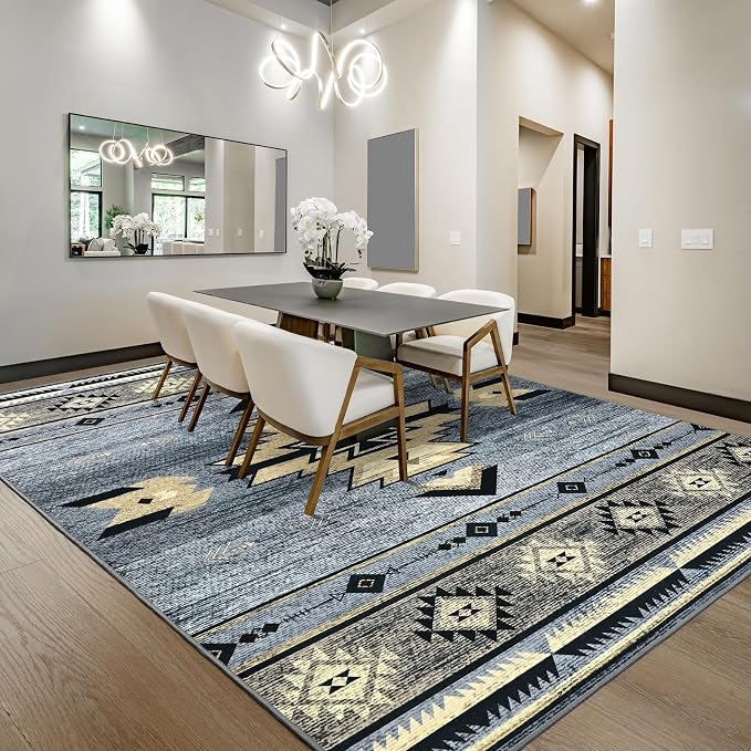 BENRON Western Rugs for Living Room Bedroom 6x9, Non Slip Washable, Grey | Southwest aztec Large Area Rugs for Dining Table Kitchen Home Decor