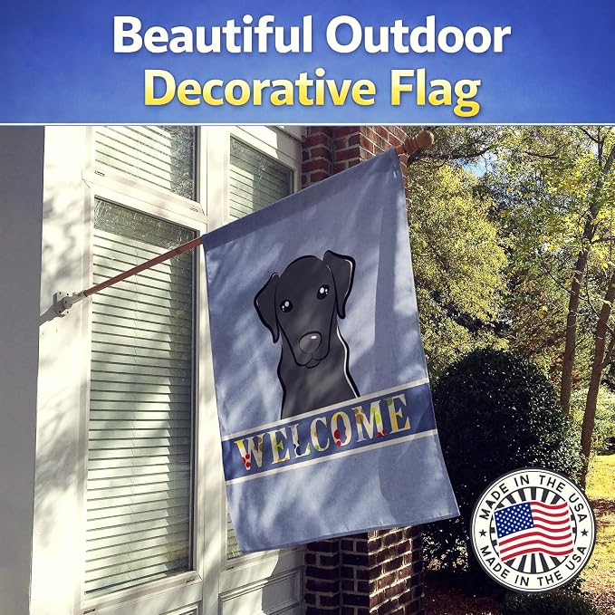 Caroline's Treasures BB1421CHF Black Labrador Welcome House Flag, Blue Large Porch Sleeve Pole Decorative Outside Yard Banner Artwork Wall Hanging, Polyester, House Size, Multicolor