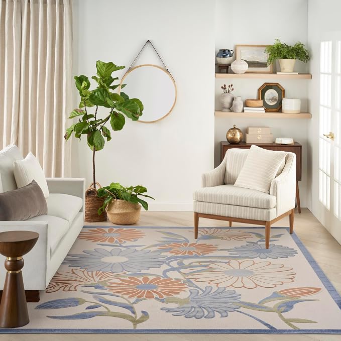 Nourison Home Aloha Beige Multicolor 7'10" x 10'6" Area Rug - Easy Clean, Non Shedding, Bed Room, Living Room, Dining Room, Kitchen (8' x 11')