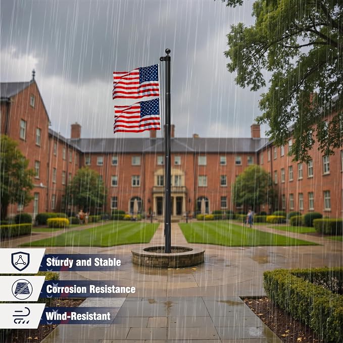 HAYOHRT Heavy Duty Flag Pole with 3x5 American Flag 20 FT 12 Gauge Extra Thick Black Flagpole Kit for Yard Outdoor Commercial Residential Outside House In Ground 100MPH Wind Tested