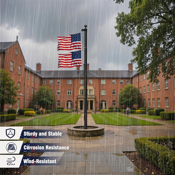HAYOHRT Heavy Duty Flag Pole 12 Gauge Extra Thick 25FT Black Flagpole Kit with Embroidered American Flag for Yard Outdoor Commercial Residential Outside House In Ground 100MPH Wind Tested