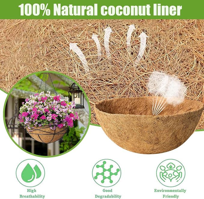 2 Pack 16 Inch Round Replacement Coco Liners for Hanging Basket Natural Coconut Fiber Liner for Flower Planter Coco Coir Pots for Outdoor Garden Plants