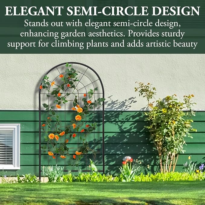 MyGift 4 Foot Arch Garden Trellis, Outdoor Trellis for Climbing Plants and Vines, Black Metal Hanging Support Frame for Fruits and Vegetables