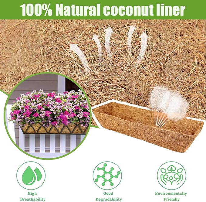 2 Pack 30 Inch Trough Coconut Liners for Window Box Planter Natural Coco Fiber Replacement Liner for Outdoor Plants Flowers Outside Coir Planters Porch Balcony Garden Decor