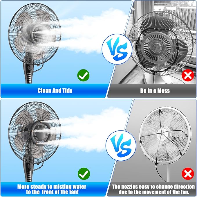 Fan Mister Kit for Outside Patio, Misters with 19.69FT Water Supply Line + 5 Brass Mist Nozzles + Misting Ajustable Value for Cooling Outdoor Backyard, Connect to Any Outdoor Fan(Fan Not Included)