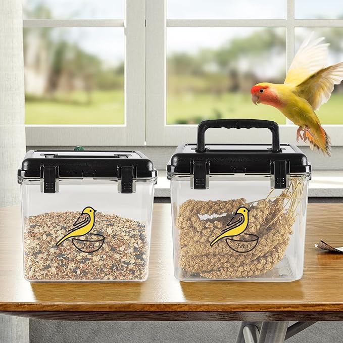 Bird Seed Storage Container 2 Pack Clear Bird Seed Container10Ib Indestructible Bird Seed Container Bird Seed Holder with Handle|for Wild Bird Seed Hermetically Or Mealworms Storage Outdoor(Black)