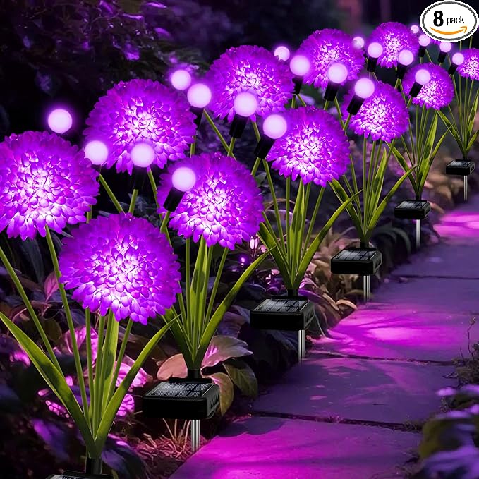 Solar Lights Outdoor Waterproof, 8 Pack Purple Solar Firefly Swaying Lights with Flowers, Flower Light Garden Decor for Halloween Christmas Outside Yard Patio, Gifts for Women Grandma