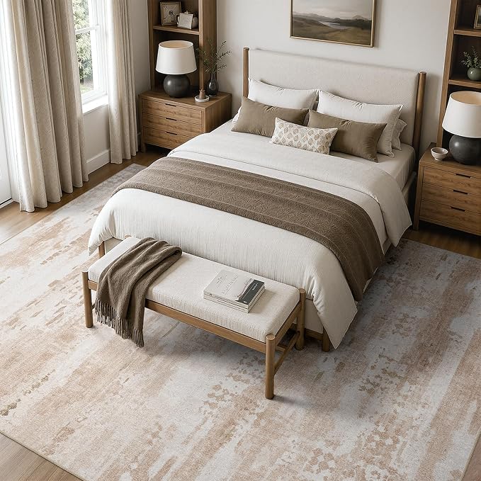 DCX Washable Abstract Area Rug 9x12, Non Slip Low Pile Rug, Beige | Easy to clean, non-shedding, soft, kid & pet friendly, with a non-slip rubber backing for living rooms, bedrooms, and offices