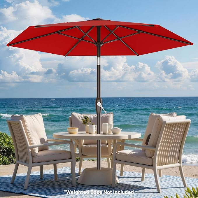 AreShark 7.5FT Patio Umbrella Table Market Umbrella w/Tilt and Crank Heavy-Duty Round Outdoor Umbrellas for Garden, Deck, Backyard,and Pool, Red