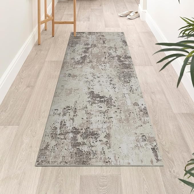 ROYHOME Modern Abstract 2x7 Runner Rug Washable Non Slip, Brown Grey | Stain Resistant Rug for Hallway Kitchen Bedroom Non Shedding Low Pile Indoor Floor Cover