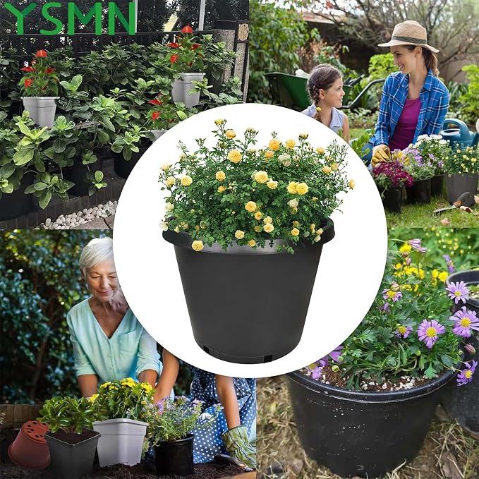 10 Pcs 10 Gallon Short Pots for Plants, Sturdy Plastic Planter Pots with Drainage Holes, Large Plastic Planters, Garden Planter Pots for Seedlings, Succulents