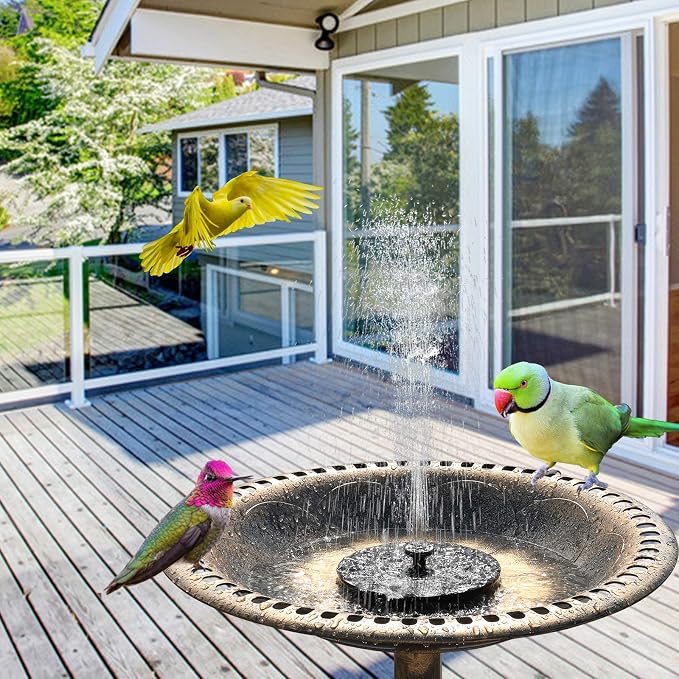 VINGLI Pedestal Bird Bath with Solar Fountain, Solar Pump Resin Birdbaths, Weather Resistant Bird Baths with Ground Stakes, Vintage Finish Garden Decor for Outdoor, Patio, Yard, Lawn (Copper)
