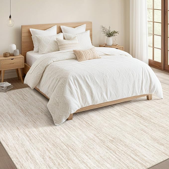 Nakagishi Boho 9x12 Area Rug Living Room Rugs Machine Washable Beige | Soft, Pet & Kid Friendly, Carpet for Living Room/Bedroom/Office/Kitchen/Nursery, Daily Home Decor Stain Resistant Moroccan