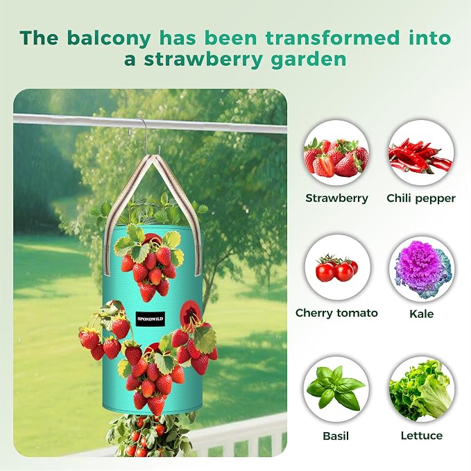 3 Pack Hanging Strawberry Planter Bags, 10 Gallon Hanging Grow Bags with Bottom Planting Hole, Thickened PE Strawberry Pot for Vegetables Herbs Tomatoes