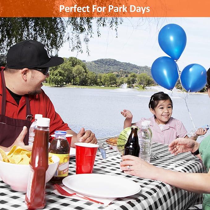 5ft Picnic Table and Bench Cover, Camping Essentials RV Gear, 60 in Waterproof Windproof Outdoor Elastic All Around Tablecloth, Fitted Rectangle Tables and Seats, Black-White Checkered