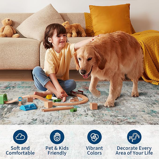 ROYHOME Modern Abstract 2x8 Runner Rug Washable Non Slip Stain Resistant Rug for Hallway Kitchen Bedroom Non Shedding Low Pile Indoor Floor Cover,Colorful