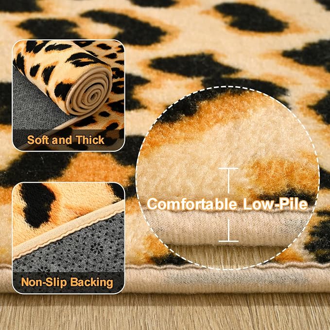 Amearea Soft Leopard Rugs for Bedroom Living Room, 3x5 Cheetah Print Rug | Fluffy Indoor Thickened Memory Foam Rug, Washable Animal Rug Carpet for Kids Boys Girls Dorm Nursery Room Home Decor, Khaki