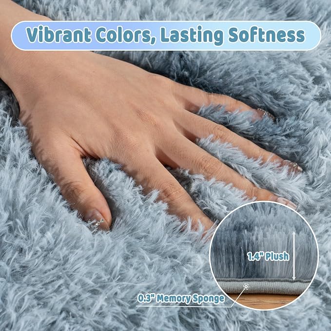 10x14 Large Fluffy Area Rugs for Living Room, Tie-dye Blue Grey | Upgrade Non-slip, Washable, Flame Resistant, High Pile Big Shag Rug Plush Carpet for Bedroom Kids Room Dorm Home Decor