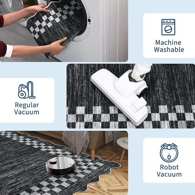 GarveeHome 10x13 Area Rug Large Living Room Bedroom Washable Scalloped Rug | Non Slip Low Pile Bedroom Throw Carpet Soft Modern Bordered Dining Room Rug Stain Resistant Carpet for Home Office, Grey