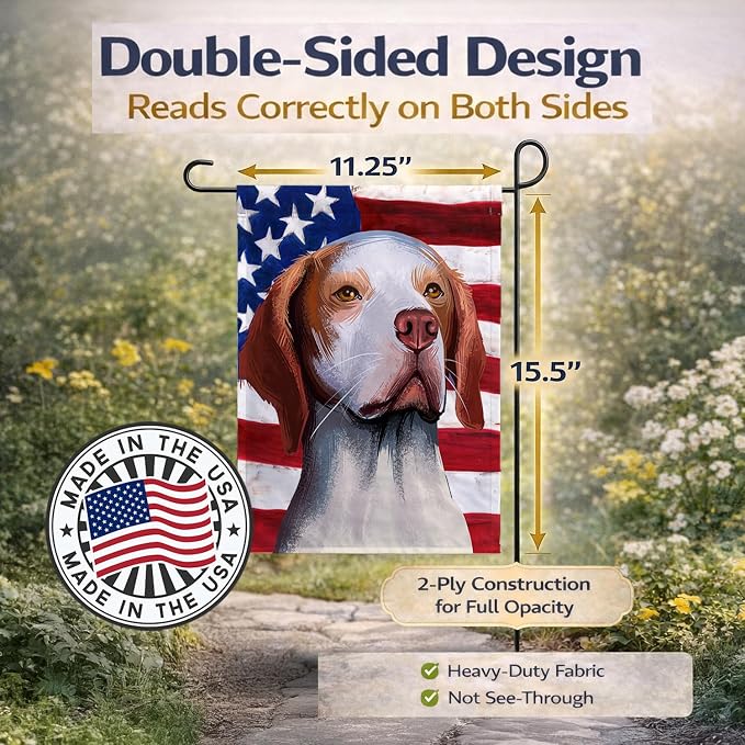 Caroline's Treasures CK6563GF Hunting Dog American Flag Garden Flag Mailbox Flag Decorative Yard Flag Banner Outside Patio Artwork Yard Flower Beds, Garden Size, Multicolor