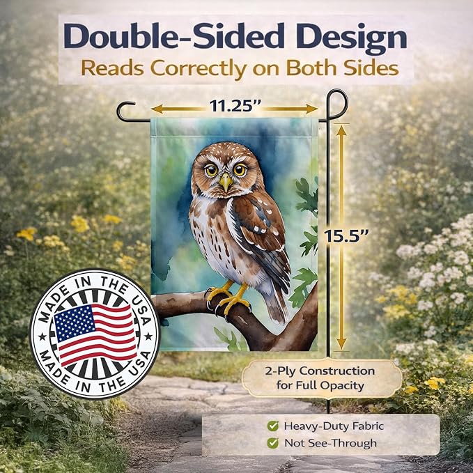 Caroline's Treasures Northern Pygmy Owl Garden Flag Mailbox Flag Decorative Yard Flag Banner Outside Patio Artwork Yard Flower Beds, Garden Size, Multicolor