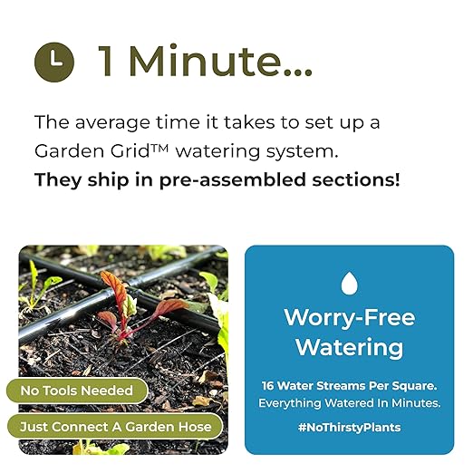 Garden Grid Watering System - 2x6 Cornerless | Raised Garden Bed Drip Irrigation System, But Better | Pre-Assembled, Waters Every Plant | Ideal for Beds w/Corner Posts or Curved Ends | 22.5"x66"