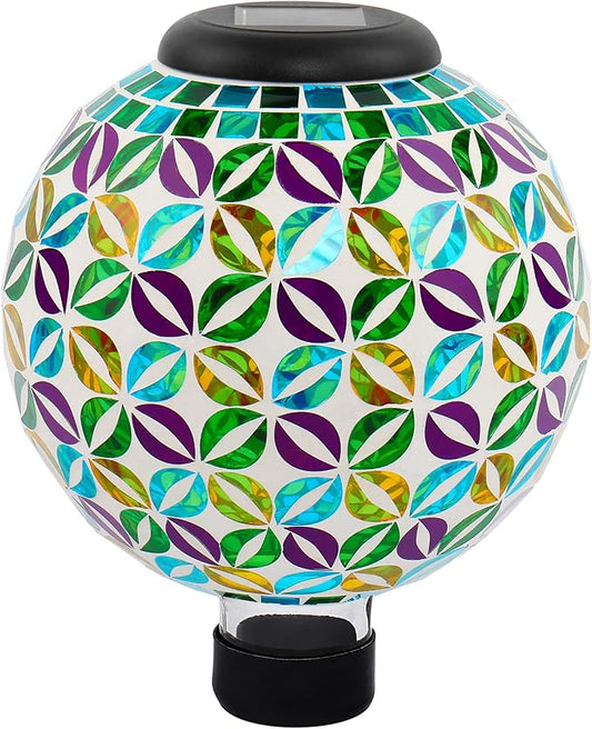 SAVENNA Mosaic Solar Gazing Ball 8 Inch,Glass Garden Globe with Auto On/Off for Yard, Lawn & Outdoor Decor,Multicolor