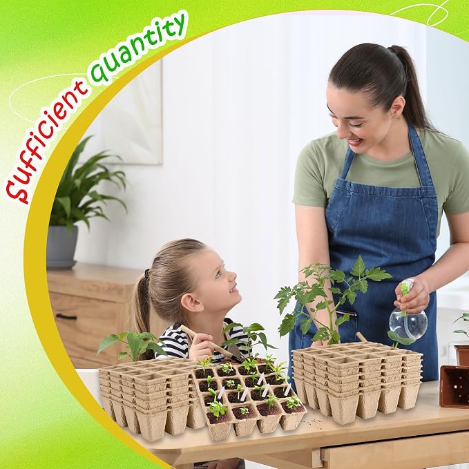 32 Packs of 512 Cells Seed Starter Trays Biodegradable Seedling Sets Organic Plant Seedling Trays with Holes Plant Starter Kit for Herb Seed Starter