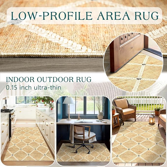 Cottage Trellis 3x5 Entryway Rug Indoor Outdoor Mats for Front Door | Washable Non-Slip Porch Rug Farmhouse Woven-Look Throw Rugs for Entryway Bedroom Office Kitchen Mat for Floor Porch Decor