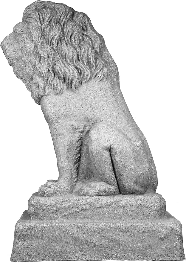 EMSCO Group Guardian Lion Statue Natural Granite Appearance Made of Resin Lightweight 28" Height
