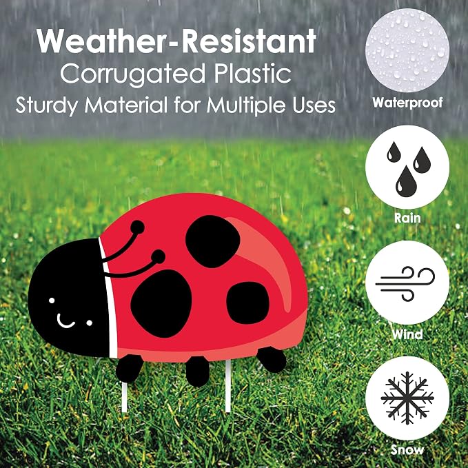Big Dot of Happiness Happy Little Ladybug - Lawn Outdoor Baby Shower or Birthday Party Yard Decorations - 10 Piece