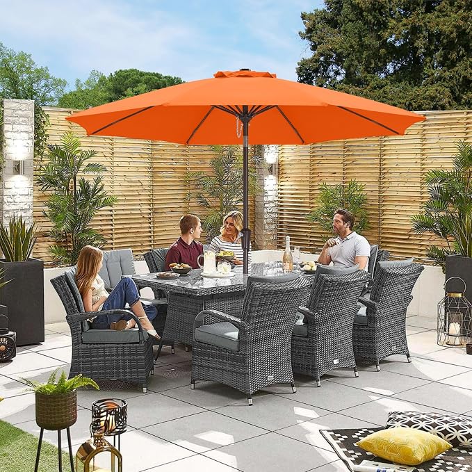 ABCCANOPY 9FT Outdoor Patio Umbrella, 8 Ribs Table Umbrella w/Crank for Easy Set Up, Suitable for Garden, Lawn, Deck & Backyard (Orange)