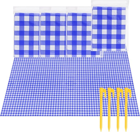 4 Pcs Disposable Outdoor Picnic Blankets 70.9''x70.9'' Portable Pocket Blanket Foldable Waterproof Picnic Mats Sandproof Beach Blanket with Ground Spikes for Beach Travel Hiking Camping