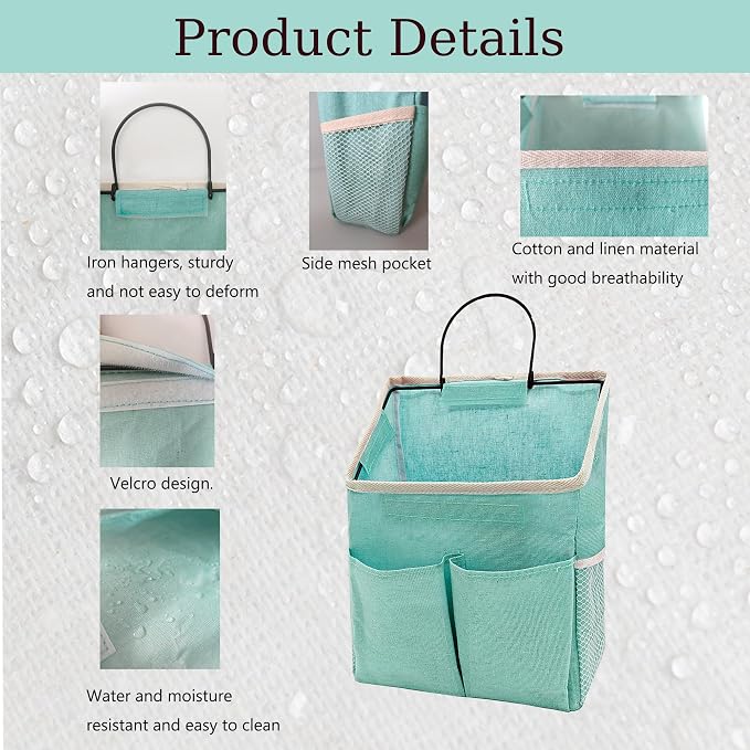 2pcs Wall Hanging Storage Bag,Wall Hanging Organizer Bags with Pockets, Wall Organizer Storage for Dormitory Bathroom Bedroom Kitchen(Green), 0229-xmbsometeth
