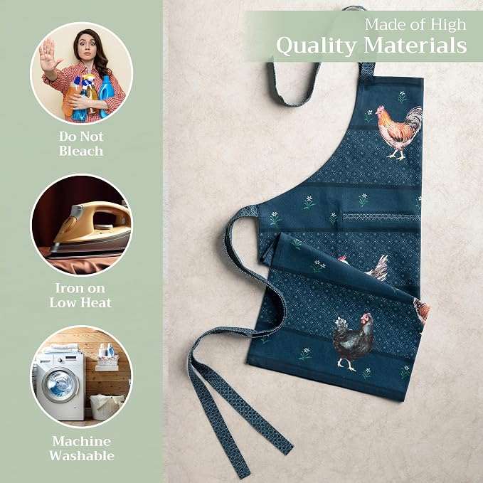 Maison d' Hermine Aprons for women with Pocket 100% Cotton (27.50"x31.50") | Adjustable Neck Strap & long ties Apron Men Chef Wedding Cooking Gardening Server Maid