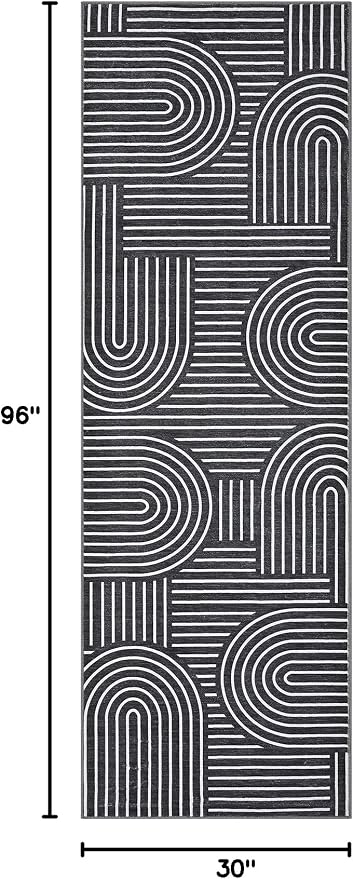 ROYHOME Modern 2.5x8 Hallway Runner Rug Non Slip Soft Kitchen Rug, Black | Abstract Washable Mat, Rainbow Geometric Runners Rugs for Bedroom, Long Rugs for Entryway Arch Pattern Bathroom Laundry Dorm