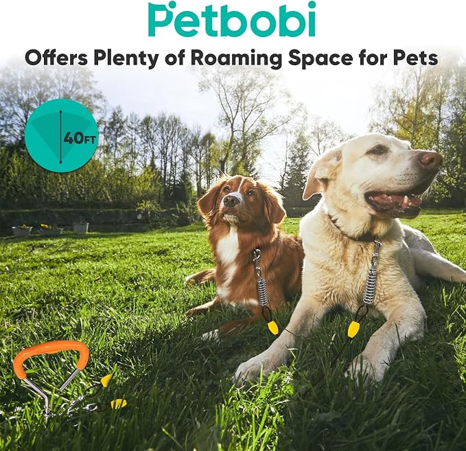 Petbobi Dog Tie-Out Cable and Stake - 40ft Heavy Duty Cable with Spring, No Tangle, 16in Ground Stake, Ideal for Outdoor Yard, Camping, Suitable for Small Medium Large Dogs Up to 120 lbs, Black